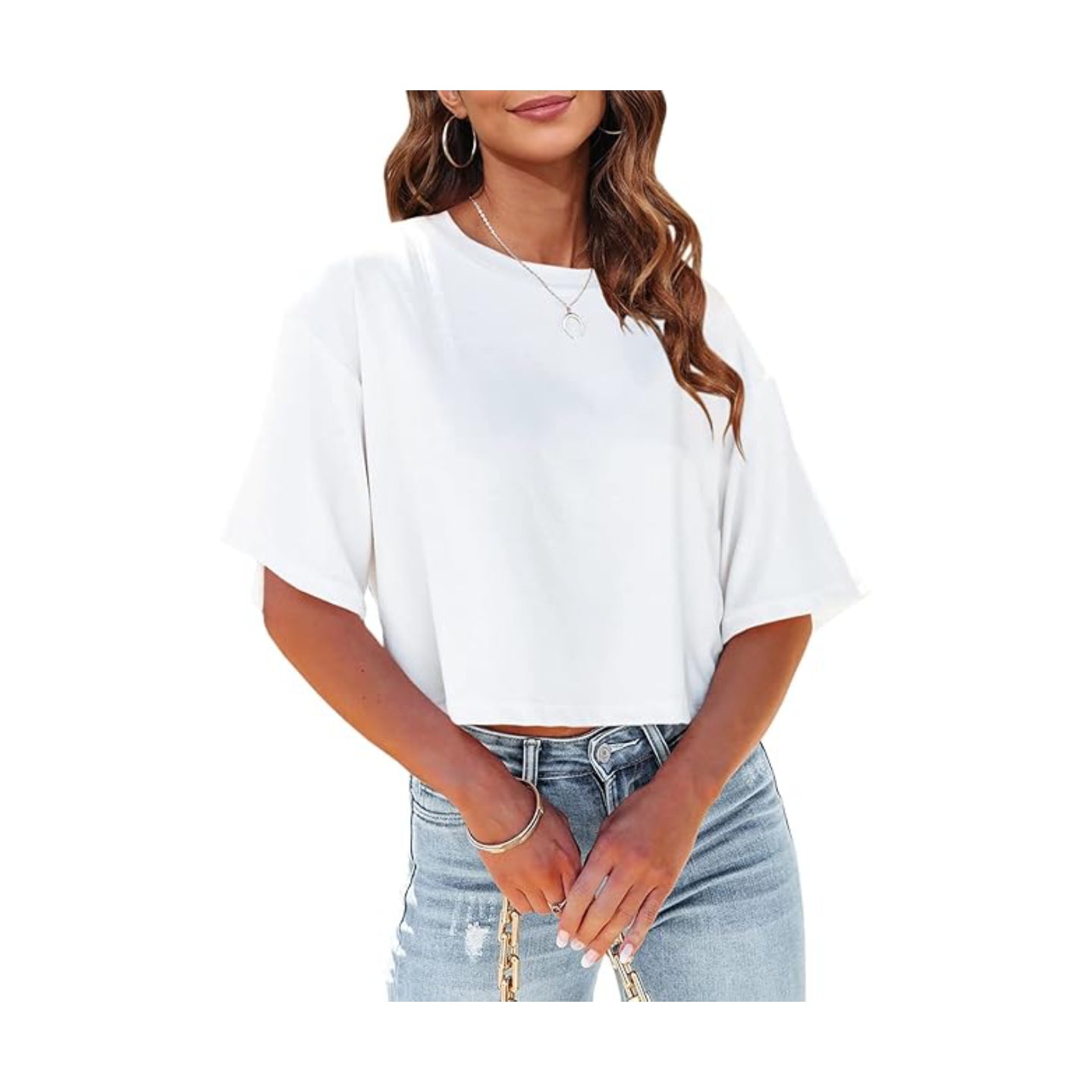 Women Half Sleeve Cropped T-Shirts White T-Shirts