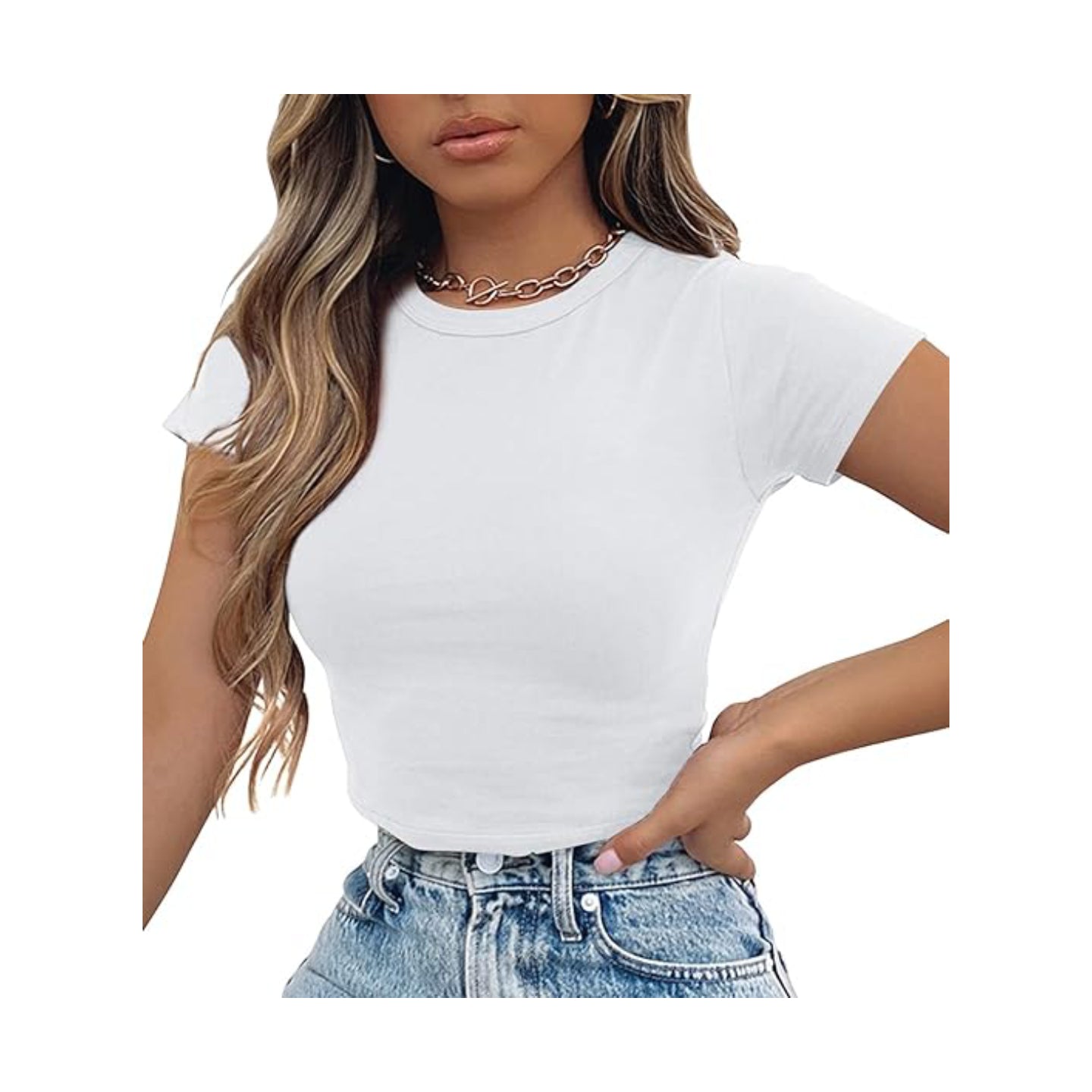 Women Basic T shirt Crop top Pure  T shirt White T shirt