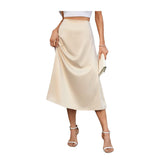 2024 Satin High Waisted Maxi Skirt Silk A-Line Spring Summer Casual Long Skirts for Women