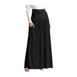 Women’s Boho Elastic High Waist Pleated A-Line Flowy Swing Asymmetric Tiered Maxi Long Skirt Dress with Pockets
