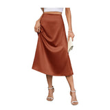 2024 Satin High Waisted Maxi Skirt Silk A-Line Spring Summer Casual Long Skirts for Women