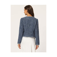 Women's Plaid Tweed Blazer Long Sleeve Open Front Work Office Short Jacket