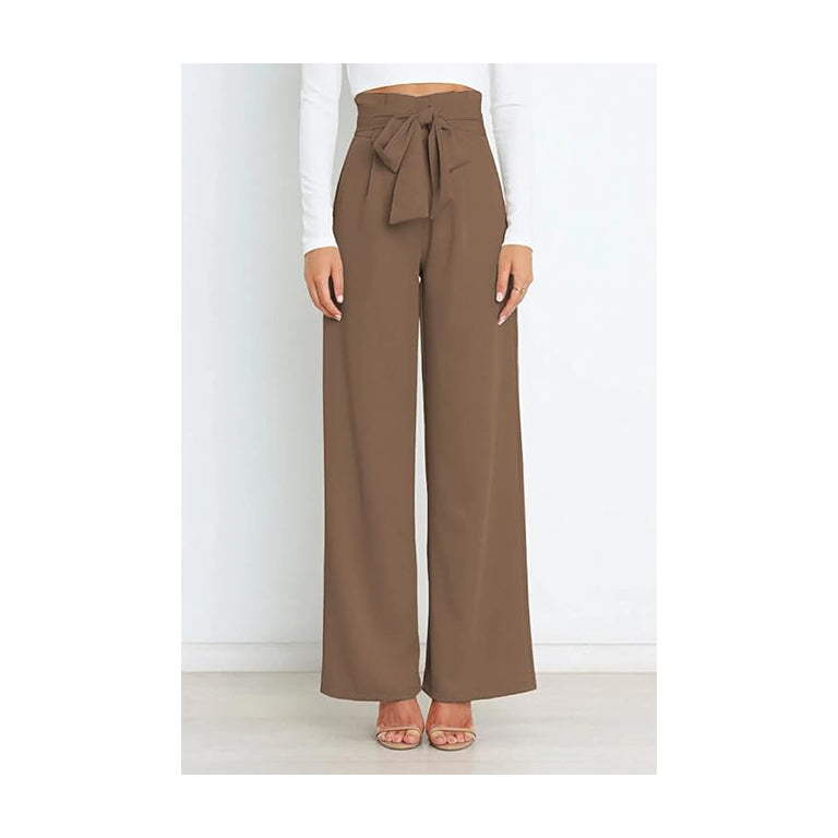 Women's Casual Wide Leg Belted Palazzo Pants High Waist Business Work Trouser with Pocket