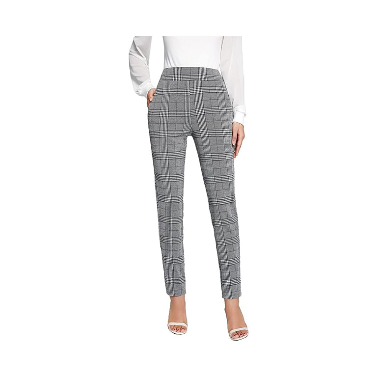 Women's Casual Plaid Leggings Stretchy Work Pants