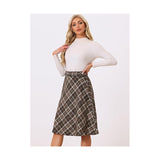 Women's Christmas Tartan Plaid High Waist Belted Vintage A-Line Midi Skirt