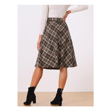 Women's Christmas Tartan Plaid High Waist Belted Vintage A-Line Midi Skirt