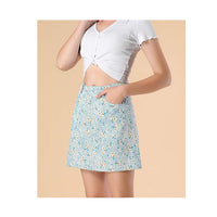 Women Daisy Floral Pockets A-Line Mini Denim Skirts