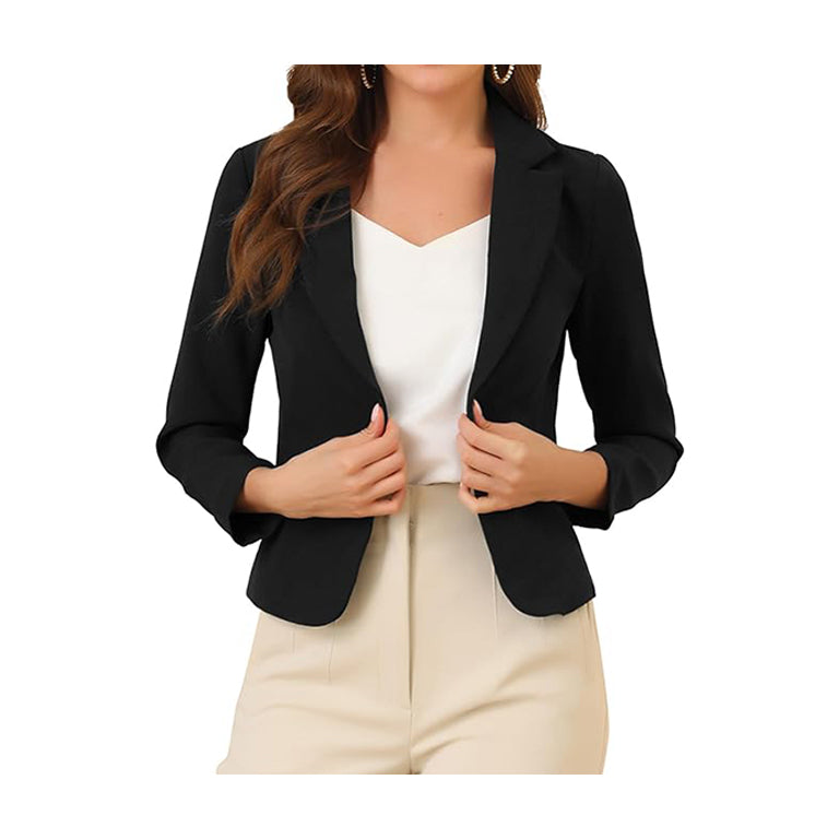 Women's Open Front Office Work Business Casual Lightweight Summer Crop Suit Blazer