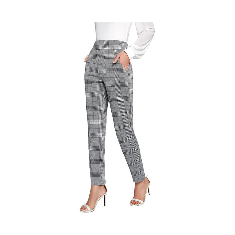 Women's Casual Plaid Leggings Stretchy Work Pants