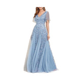 Women V-Neck Short Sleeve Prom Gown wedding guest dresses