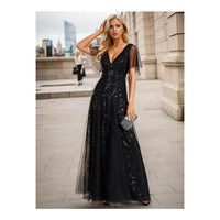 Women V-Neck Short Sleeve Prom Gown wedding guest dresses