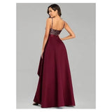 Women's Glitter V-Neck A-line High-Low Satin Prom Dress