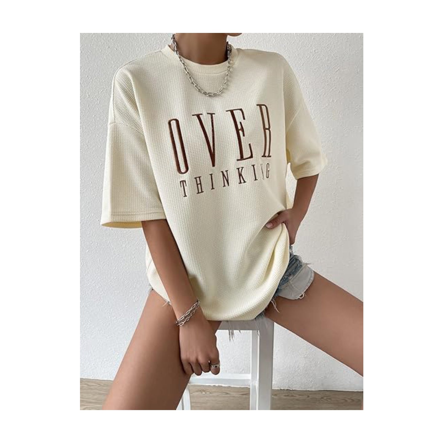 Women's Letter Embroidery Tees Long Sleeve Round Neck Oversized T Shirts Tops