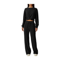 Women 2 Piece Outfits Sweatsuit Set Twist Front Cropped Sweatshirt Wide Leg Sweatpant Lounge Set Tracksuit