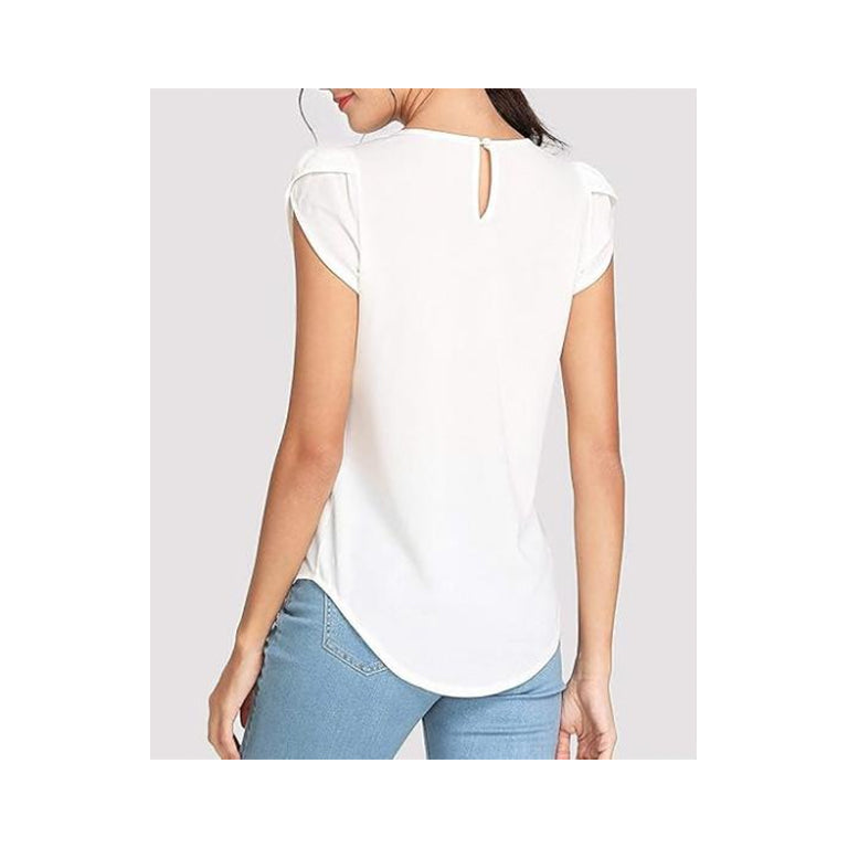 Women Casual Round Neck Basic Pleated Top white top  shirt manufacture