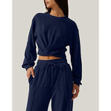 Women 2 Piece Outfits Sweatsuit Set Twist Front Cropped Sweatshirt Wide Leg Sweatpant Lounge Set Tracksuit