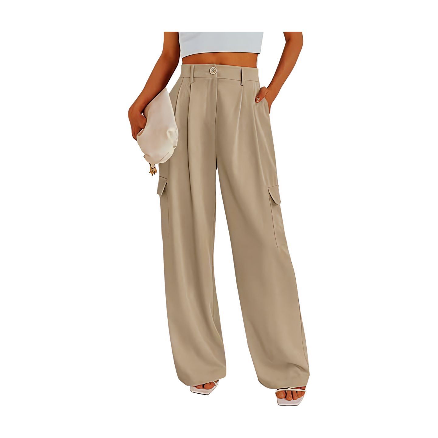 Womens High Waisted Wide Leg Cargo Pants Baggy Casual Work Pants with 4 Pockets