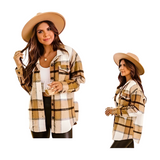 Women's Flannel Plaid Shacket Long Sleeve Button Down Shirts Jacket Coats with Side Pockets