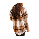 Women's Flannel Plaid Shacket Long Sleeve Button Down Shirts Jacket Coats with Side Pockets