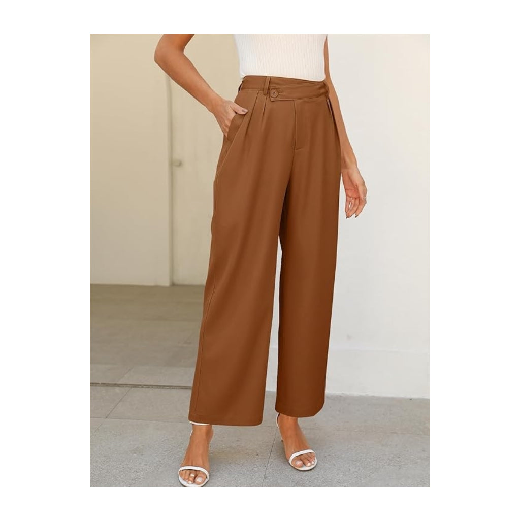 Womens Wide Leg Pants High Waisted Slacks Straight Long Work Business Trousers with Pockets