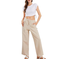 Women's Summer Drawstring Waist Wide Leg Loose Cotton Linen Palazzo Pants