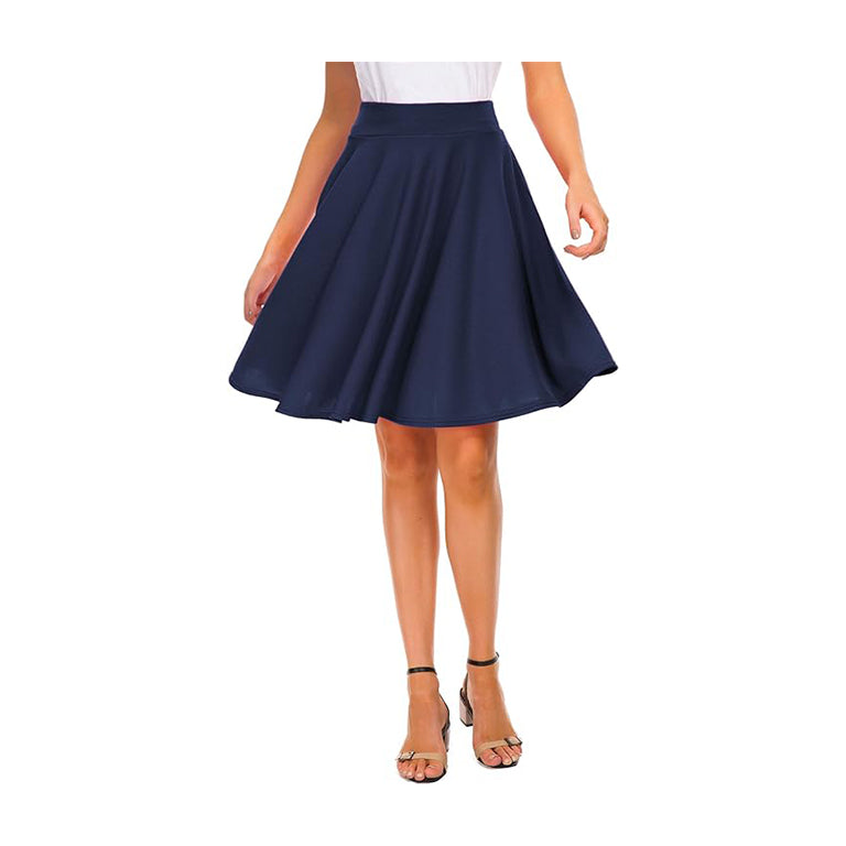 Basic Solid Stretchy Cotton High Waist A-line Flared Casual Skater Mini Skirt