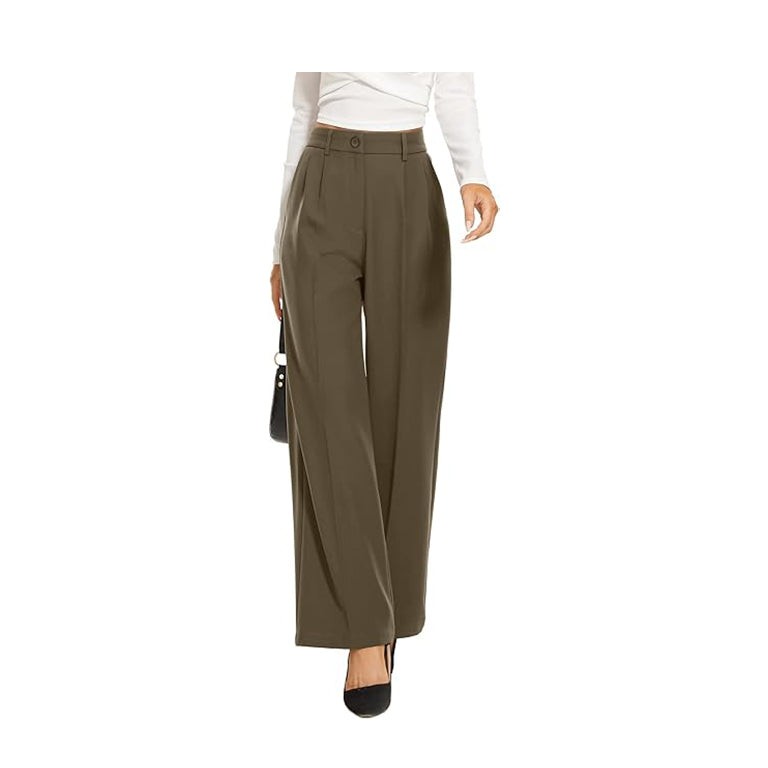 Women's Wide Leg Pants High Elastic Waisted in The Back Business Work Trousers Long Straight Suit Pants