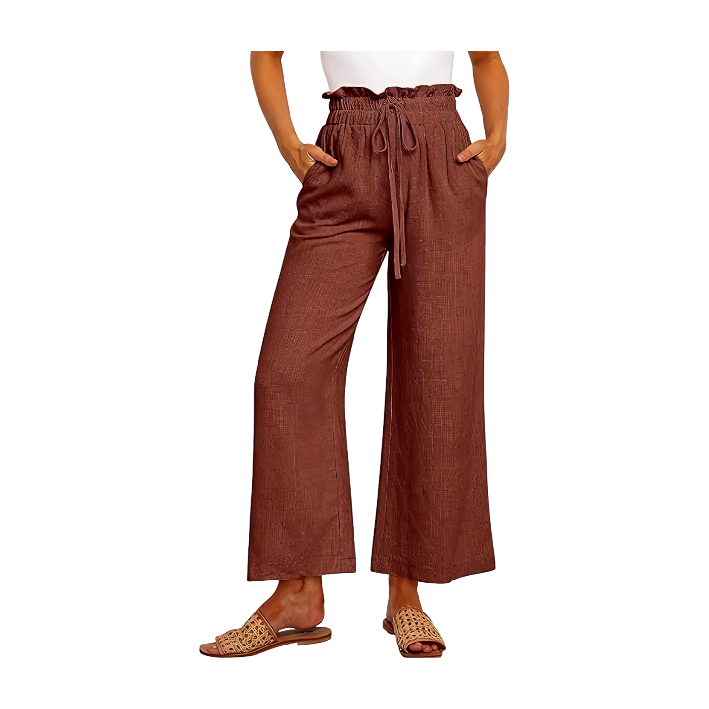 Women Linen Pants Casual Loose High Waist Boho Wide Leg Cropped Palazzo Beach Pants Summer Outfits 2024 Trendy