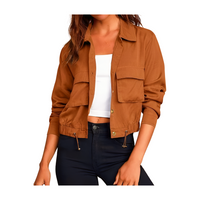 Women's Military Safari Cropped Jackets Button Down Lightweight Oversized Utility Anorak Coat with Pockets