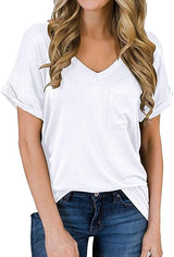 Short Sleeve V-Neck Shirts Loose Casual Tee T-Shirt