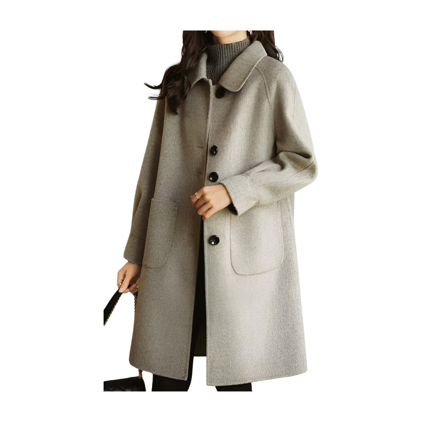 Womens Wool Blend Peacoat Single Breasted Long Trench