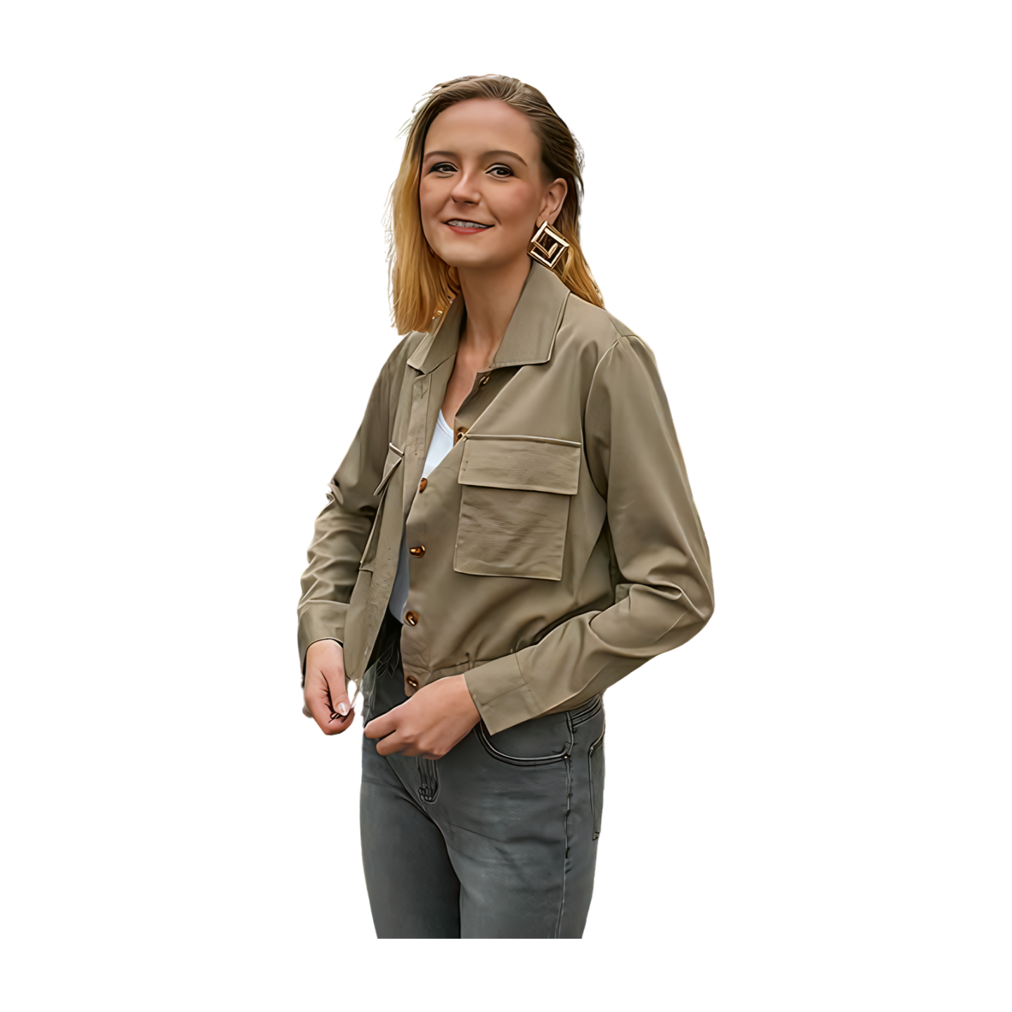 Women's Military Safari Cropped Jackets Button Down Lightweight Oversized Utility Anorak Coat with Pockets