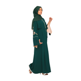 FLORAL EMBELLISHED CONTRAST CUFF OPEN ABAYA - EMERALD GREEN