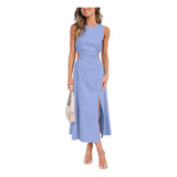 Womens Cutout Split Linen Cotton Sleeveless Slit Maxi Dress