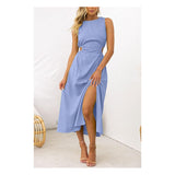 Womens Cutout Split Linen Cotton Sleeveless Slit Maxi Dress