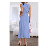 Womens Cutout Split Linen Cotton Sleeveless Slit Maxi Dress